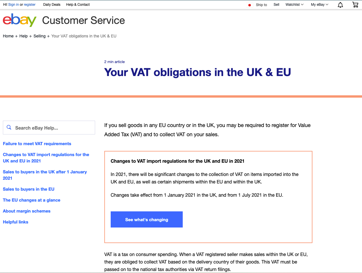 Q,eBayでもUKとEUのVAT登録へのアナウンスがなされたって本当ですか？